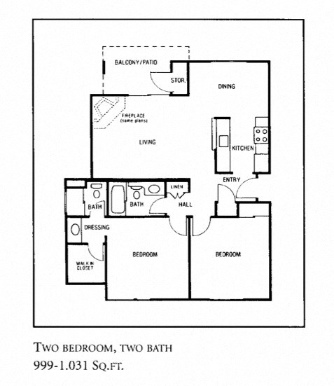 2 Bedroom 2 Bath Floor Plan